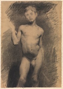 Staande naakte jongen. Modelstudie