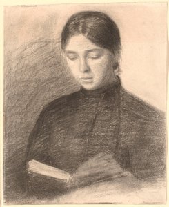 De zus van de kunstenaar Anna leest door Vilhelm Hammershøi