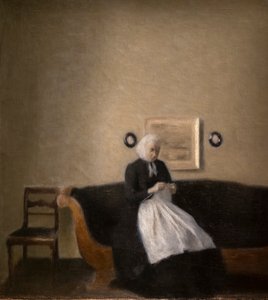 Interieur met de moeder van de kunstenaar door Vilhelm Hammershoi