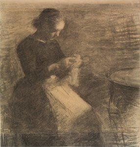 Portret van Ida Hammershøi met handwerk door Vilhelm Hammershøi