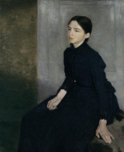 Portret van een jonge vrouw, de zus van de kunstenaar Anna Hammershoi door Vilhelm Hammershoi
