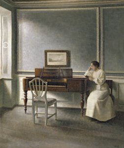 Vrouw die leest bij een Piano, 1907 door Vilhelm Hammershoi