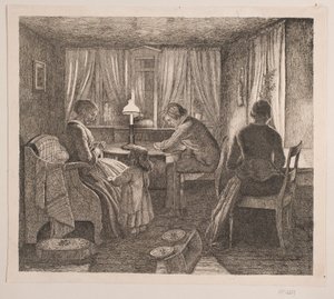 Interieur met de familie van de kunstenaar