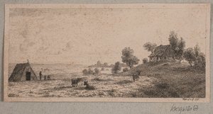 Landschap met een boerderij en een hut door Vilhelm Kyhn