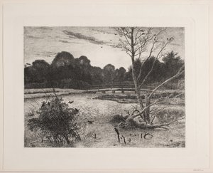 Zonsondergang in een bos door Vilhelm Kyhn