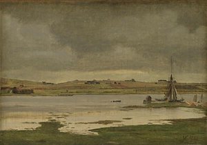 De Fjord bij Hadsund, Jutland. Bewolkt weer door Vilhelm Kyhn