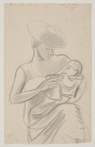 De vrouw van de kunstenaar met de pasgeboren dochter Dorte door Vilhelm Lundstrøm
