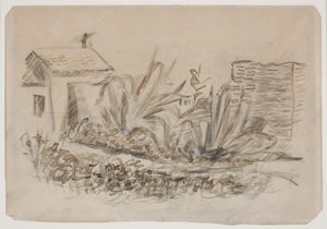 Landschap met huis links. Zuid-Frankrijk