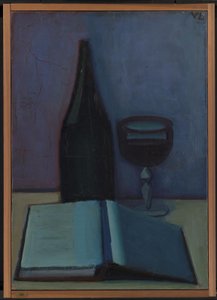Stilleven met een boek, een glas en een fles door Vilhelm Lundstrøm