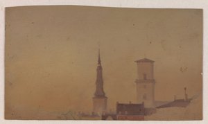 Studie van de torenspitsen van de Petrikerk en de Onze-Lieve-Vrouwekathedraal door Vilhelm Petersen