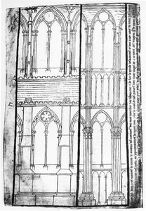 Facsimile kopie van Ms Fr 19093 fol.31v Exterieur en interieur elevatie van de zijmuren van de kathedraal van Reims