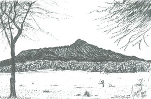 Berg vanaf bootclub bij Lake Naivasha, Kenia; 2006 door Vincent Alexander Booth