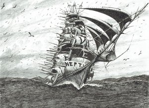 Storm Creators Cape Dolphin, 2024 (inkt en potlood op papier) door Vincent Alexander Booth