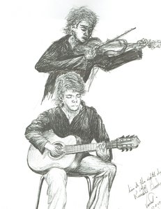 De Gitarist en violist in 8th day cafe Manchester, 2007 door Vincent Alexander Booth