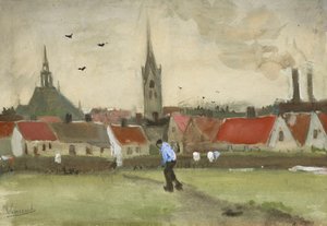 Gezicht op Den Haag met Nieuwe Kerk, 1882.