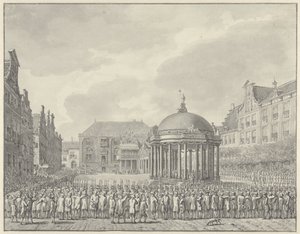 Beëdiging van het Regeringsreglement op de Grote Markt te Haarlem, 5 september 1787 door Vincent Jansz. van der Vinne (signed by artist)