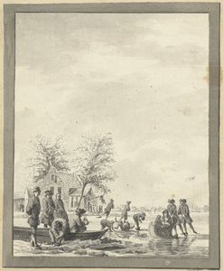 IJsvermaak op het Buiten Spaarne bij Haarlem bij de Herberg door Vincent Jansz. van der Vinne