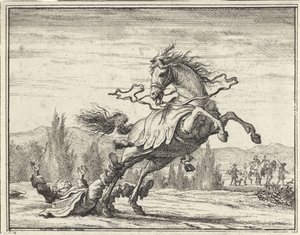 Man valt van een paard door Vincent Laurensz. van der Vinne (II)