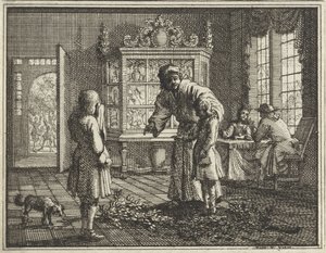 Vader berispt zijn kinderen door Vincent Laurensz. van der Vinne (II)