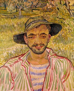 Buste van boerengezicht met strohoed. Schilderij door Vincent Van Gogh (1853-1890) 1889