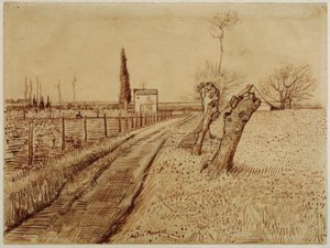 Landschap met weg en knotwilgen door Vincent van Gogh