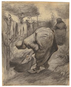 Boerin met Wasbak in een Tuin door Vincent van Gogh