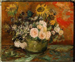 Rozen en zonnebloemen door Vincent van Gogh