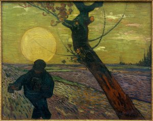 Zaaier bij zonsondergang door Vincent van Gogh