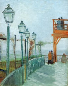 Terras en uitkijkplatform op de Moulin de Blutefin, Montmartre door Vincent van Gogh