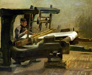 Wever aan het weefgetouw, naar rechts gericht, 1884