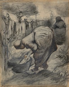 Vrouw bij de wastobbe, in een tuin door Vincent van Gogh