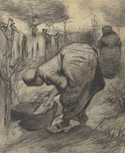 Boerin bij een bassin in een tuin (1885) door Vincent van Gogh