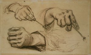 Studie, drie handen, twee met vorken F1161r JH746 door Vincent van Gogh