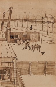 Uitzicht vanuit het raam van Vincents atelier in de winter I (1883) door Vincent van Gogh