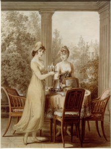 Twee dames in een paviljoen door Vincenz Georg Kininger