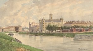 De Weissgärber Lände in Wenen met het Donau-stoomschipgebouw