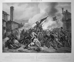 De Slag bij Albergo della Campana in Mestre op 27 oktober 1848 tijdens het beleg van Venetië in 1848-9 door Vincenzo (after) Giacomelli