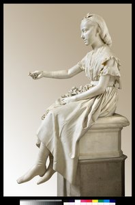 Portret van Markiezin Virginia Busti Porro als jong meisje of jonge dame die een bloem aanbiedt door Vincenzo Vela