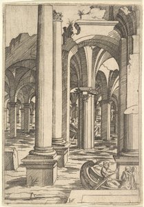 Boten geroeid door overstroomde ruïnes, ca. 1550-62
