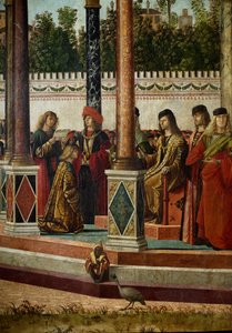 Cyclus van het leven van Sint Ursula. Derde episode: de terugkeer van de ambassadeurs naar de koning van Engeland (detail) door Vittore Carpaccio