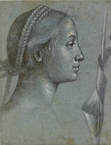 Hoofd van een Vrouw met een Vaandel om een Paal gewikkeld, laat 15e eeuw door Vittore Carpaccio
