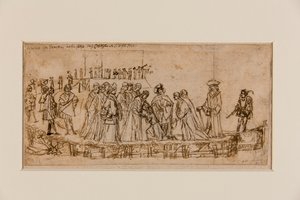 De Engelse Prins Conan neemt afscheid van zijn vader (pen & inkt over krijt op papier) (recto van 5933931) door Vittore Carpaccio