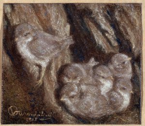 Het broedsel Pastel door Vittorio Guandalini (1861-1923)