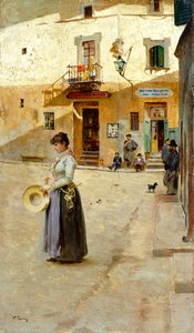 Op het plein door Vittorio Matteo Corcos (1859-1933), ca. 1885