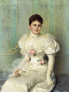 Portret van een Dame, zittend driekwart lengte, in een Witte Jurk