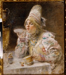 Theetijd door Vladimir Egorovic Makovsky