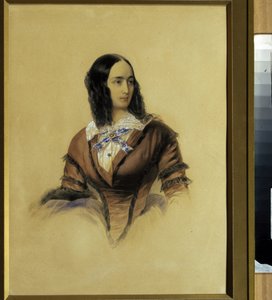 Portret van Natalie Gontcharova (1812-1863), echtgenote van de dichter Alexander Poesjkin (1799-1837). Werk van Vladimir Ivanovich Hau (1816-1895), aquarel op karton door Vladimir Ivanovich Hau