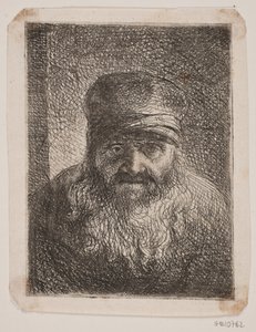 Oude bebaarde man. Borstbeeld en face door W.A. Müller