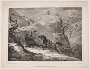 Een scène van de oversteek van de Mont St. Bernard door WIlhelm Heuer