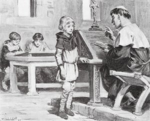 Jonge Cuthbert op school (litho) door W.R.S. (after) Stott